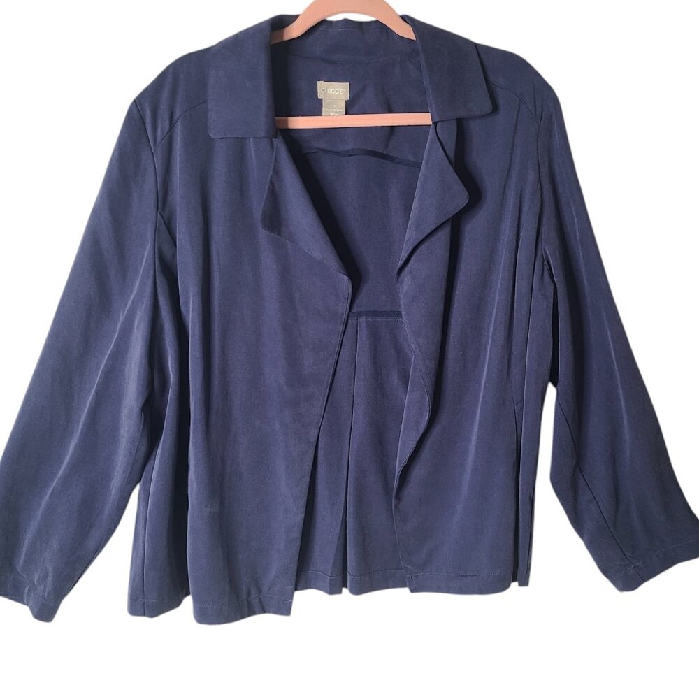 🔥Chico's Soft Twill Drape Navy Blue Jacket with Pockets - Picture 7 of 9
